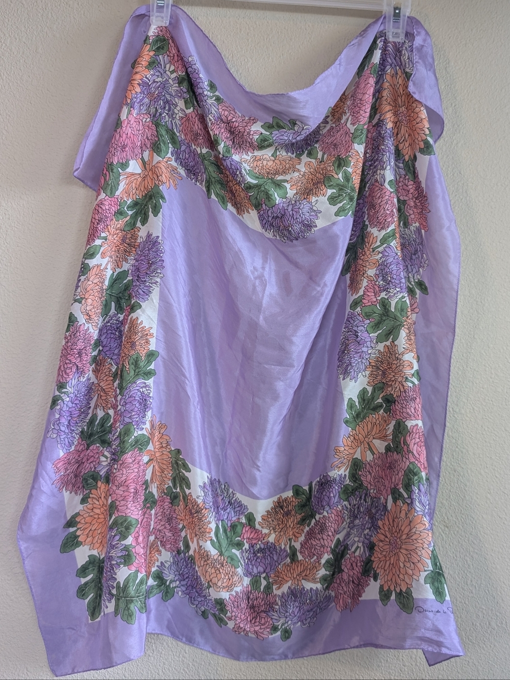 Oscar De La Renta Lavender Floral Border Scarf